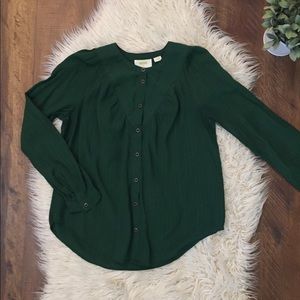 Anthropologie Maeve green blouse button down shirt
